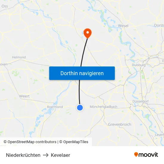 Niederkrüchten to Kevelaer map