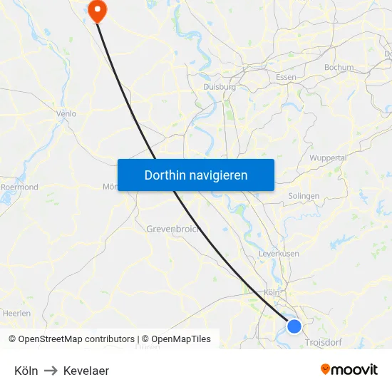 Köln to Kevelaer map