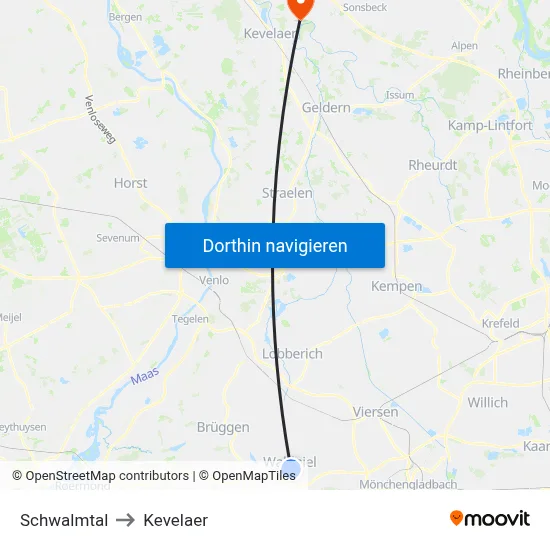 Schwalmtal to Kevelaer map