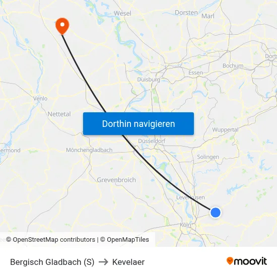 Bergisch Gladbach (S) to Kevelaer map
