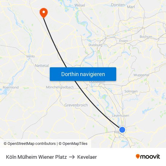Köln Mülheim Wiener Platz to Kevelaer map