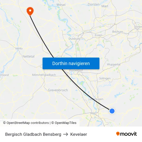Bergisch Gladbach Bensberg to Kevelaer map
