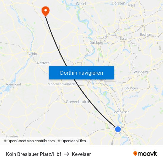 Köln Breslauer Platz/Hbf to Kevelaer map