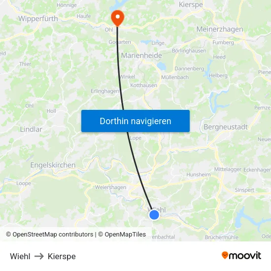 Wiehl to Kierspe map