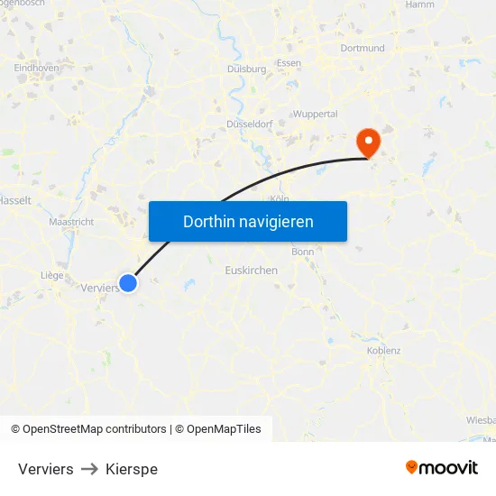 Verviers to Kierspe map