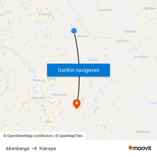 Altenberge to Kierspe map