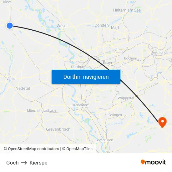 Goch to Kierspe map