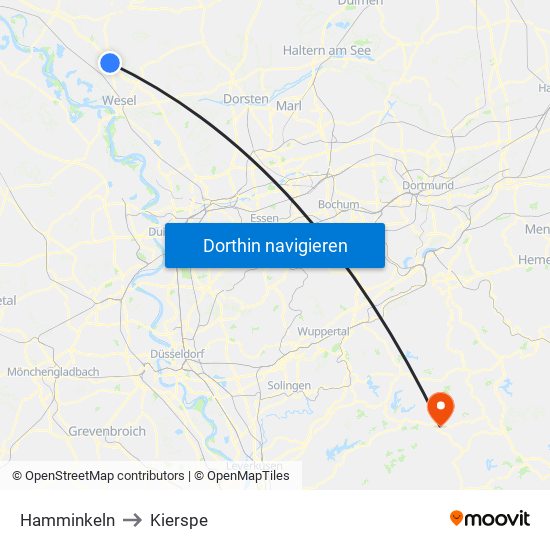 Hamminkeln to Kierspe map