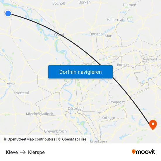 Kleve to Kierspe map