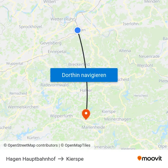Hagen Hauptbahnhof to Kierspe map