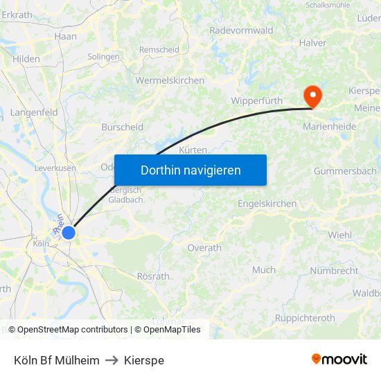 Köln Bf Mülheim to Kierspe map