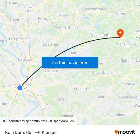 Köln Dom/Hbf to Kierspe map
