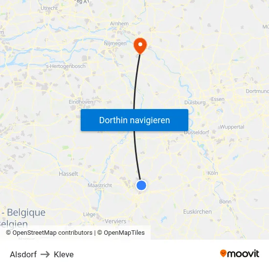 Alsdorf to Kleve map