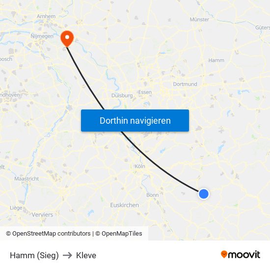 Hamm (Sieg) to Kleve map