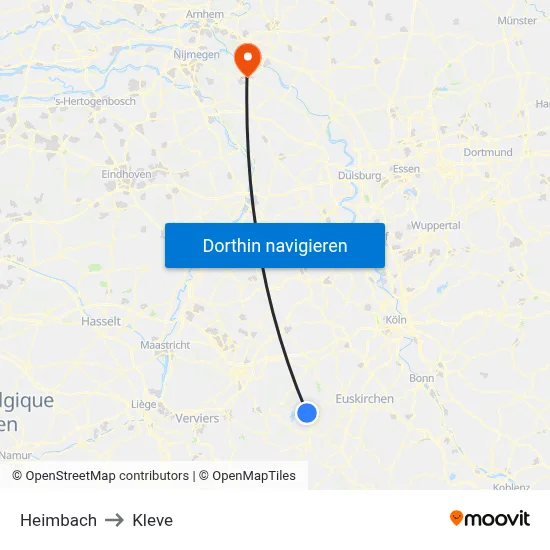Heimbach to Kleve map