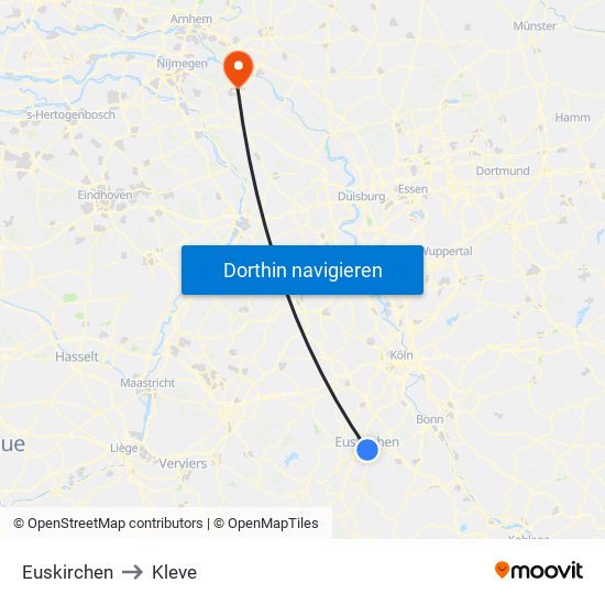 Euskirchen to Kleve map