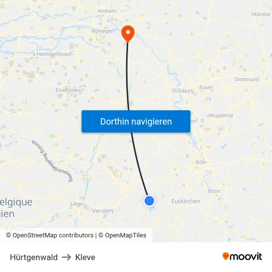 Hürtgenwald to Kleve map