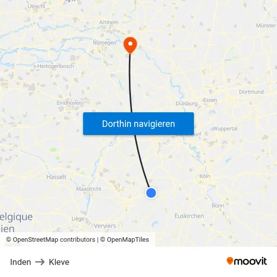 Inden to Kleve map