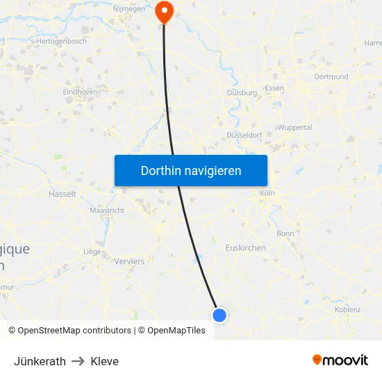 Jünkerath to Kleve map