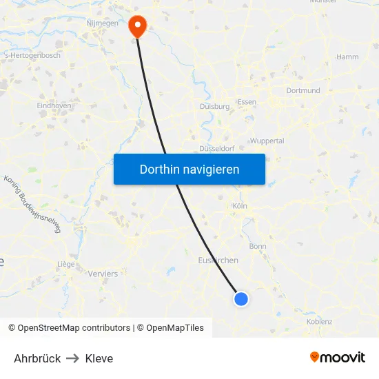 Ahrbrück to Kleve map