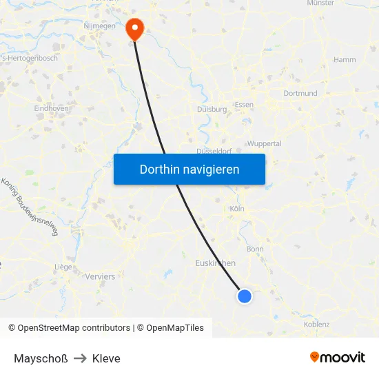 Mayschoß to Kleve map