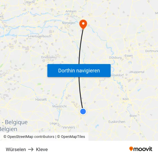 Würselen to Kleve map