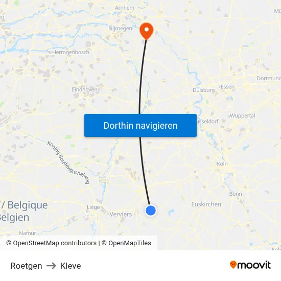 Roetgen to Kleve map