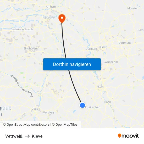 Vettweiß to Kleve map