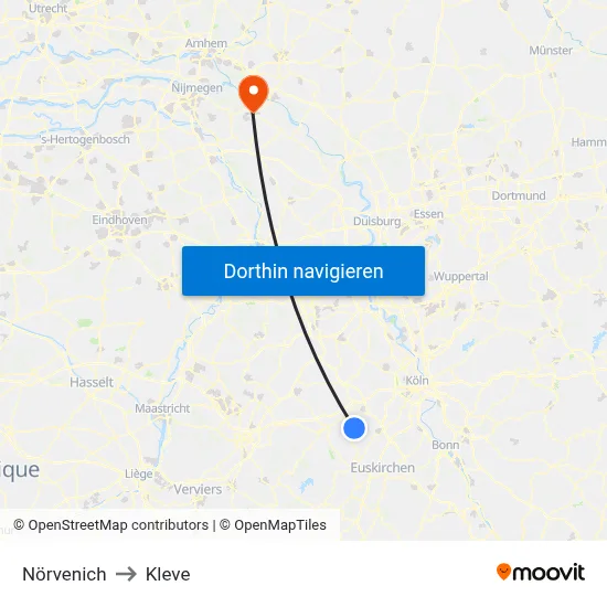Nörvenich to Kleve map