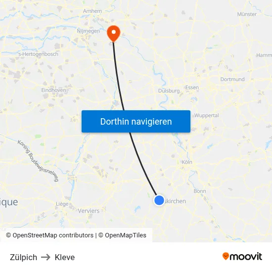 Zülpich to Kleve map