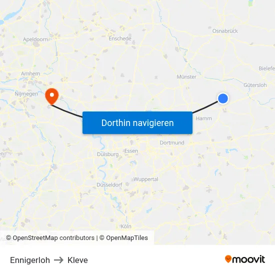 Ennigerloh to Kleve map