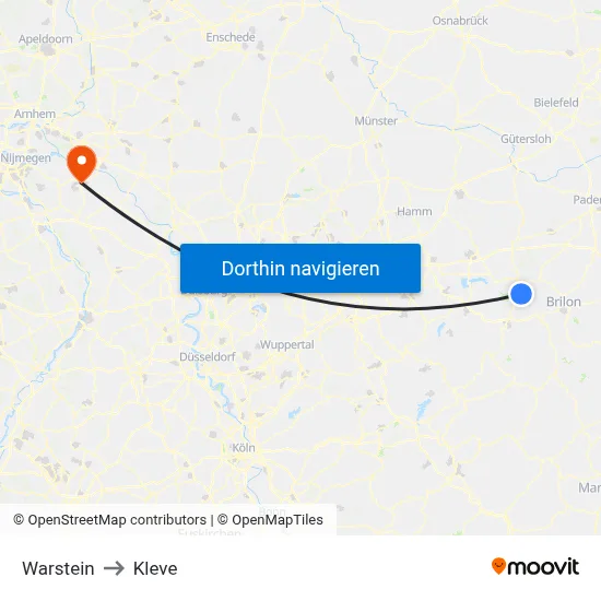 Warstein to Kleve map
