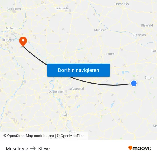 Meschede to Kleve map