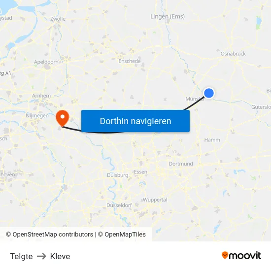 Telgte to Kleve map