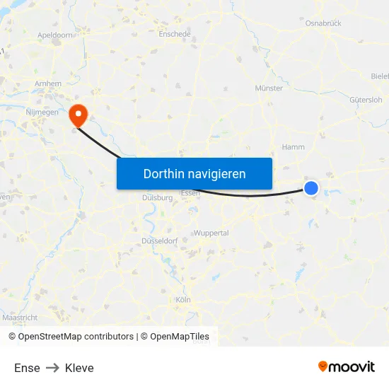 Ense to Kleve map