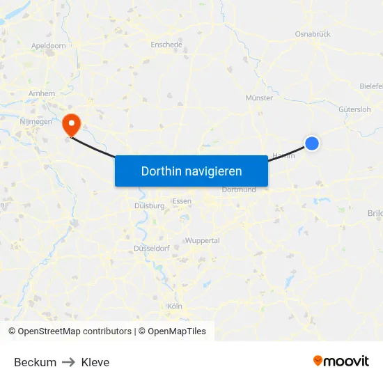 Beckum to Kleve map