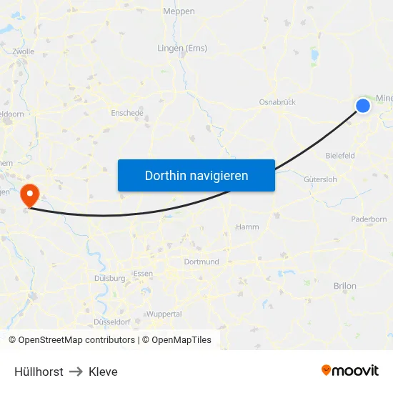 Hüllhorst to Kleve map