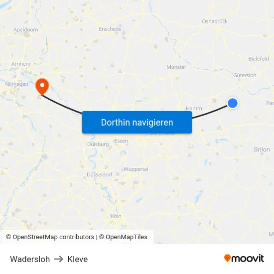 Wadersloh to Kleve map