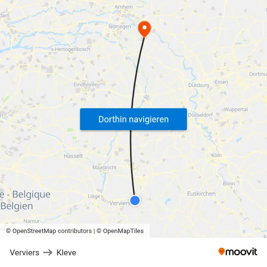 Verviers to Kleve map