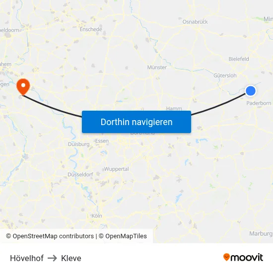Hövelhof to Kleve map