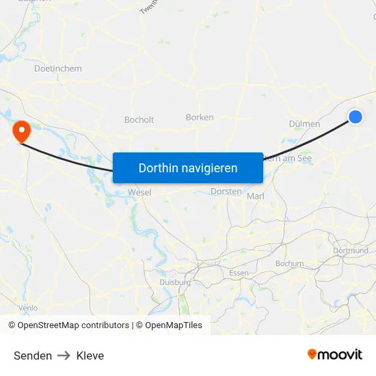 Senden to Kleve map