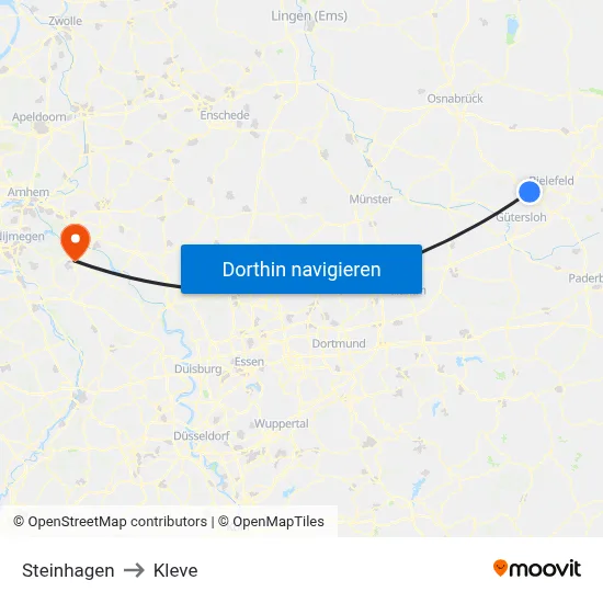 Steinhagen to Kleve map