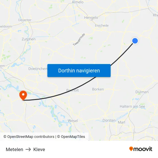 Metelen to Kleve map