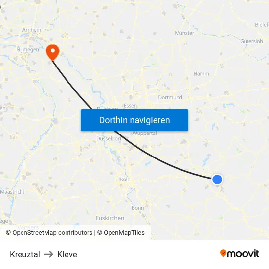 Kreuztal to Kleve map