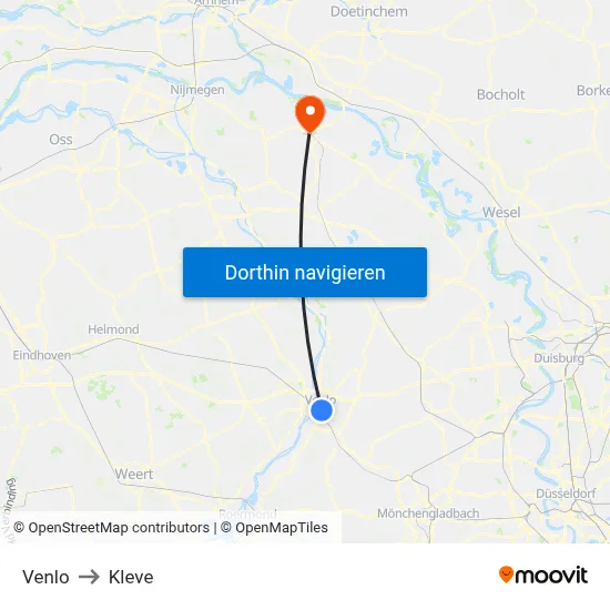 Venlo to Kleve map