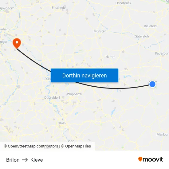 Brilon to Kleve map