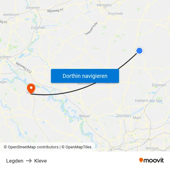 Legden to Kleve map
