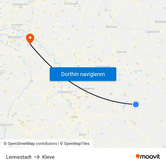 Lennestadt to Kleve map