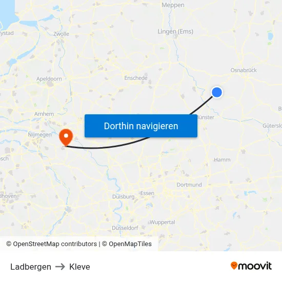 Ladbergen to Kleve map