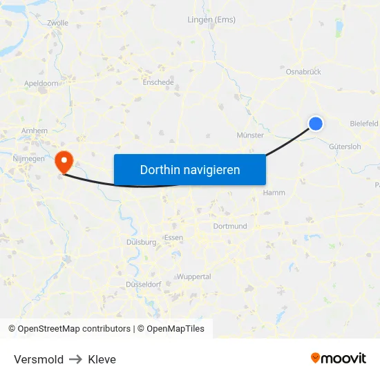 Versmold to Kleve map
